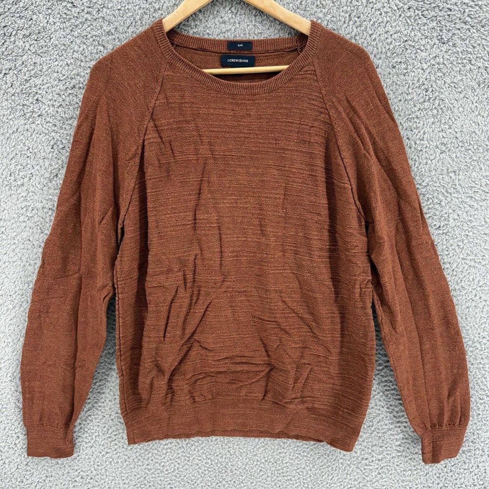 J Crew Jeans Mens Large Slim Autumnal Orange Cotton Tweed Long Sleeve‎ Sweater